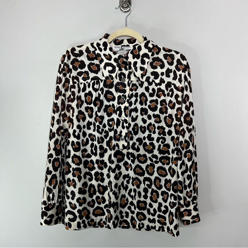 Vintage Pointed Collar Leopard Print Popover Collared Shirt 427